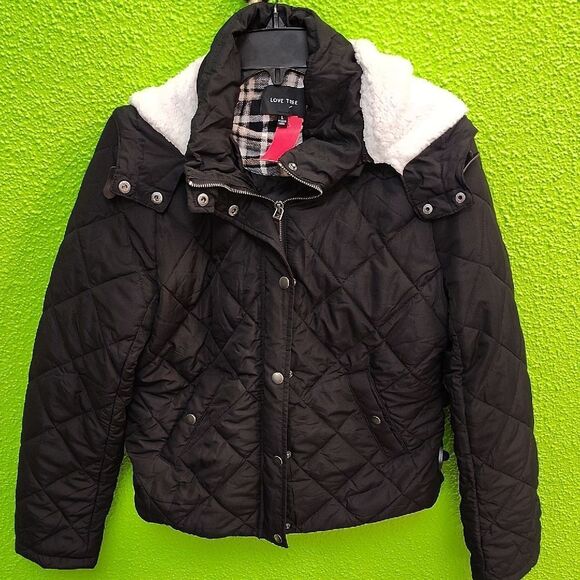 Love Tree Black Puffer Jacket with High Collar - Picture 1 of 3
